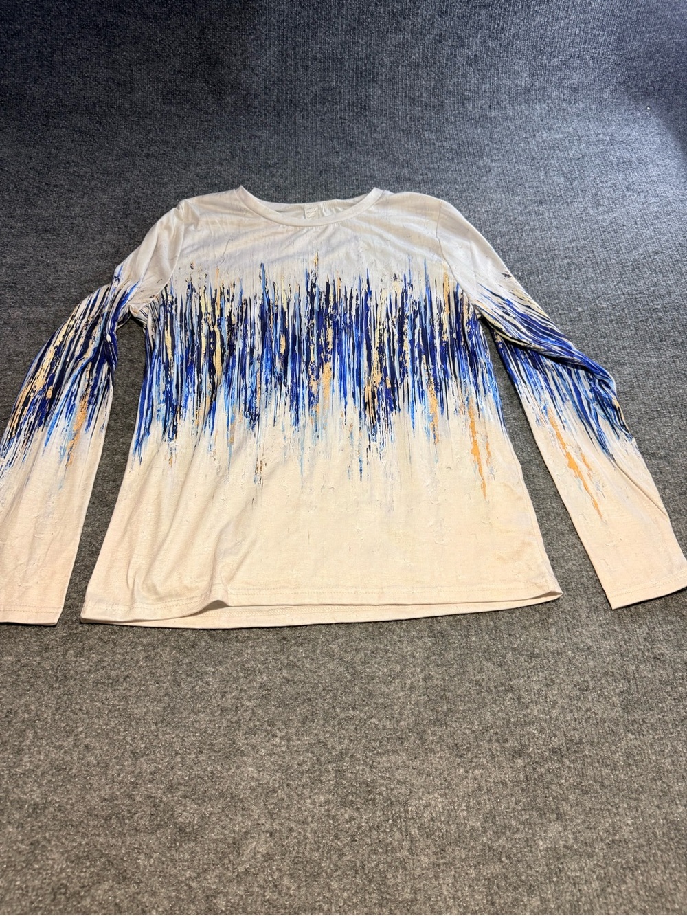 Long Sleeve Painted Stripe Tee - White with Blue Accents